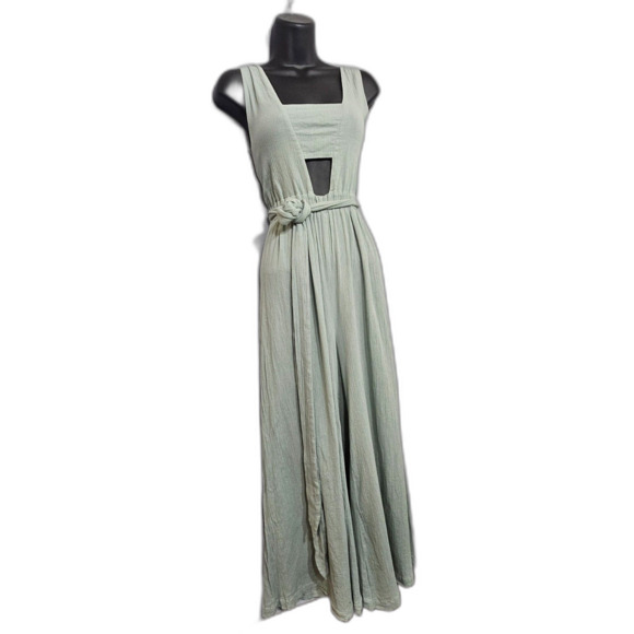 Mara Hoffman Jumpsuit Krinkle Sage Green Wide Leg Gauzy SZ 8 Cropped Tie Back - Picture 4 of 7